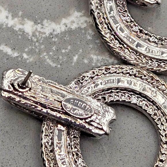 Kenneth Jay Lane Textured Silver Tone Circle Drop Post Earrings Door Knockers - Picture 3 of 4